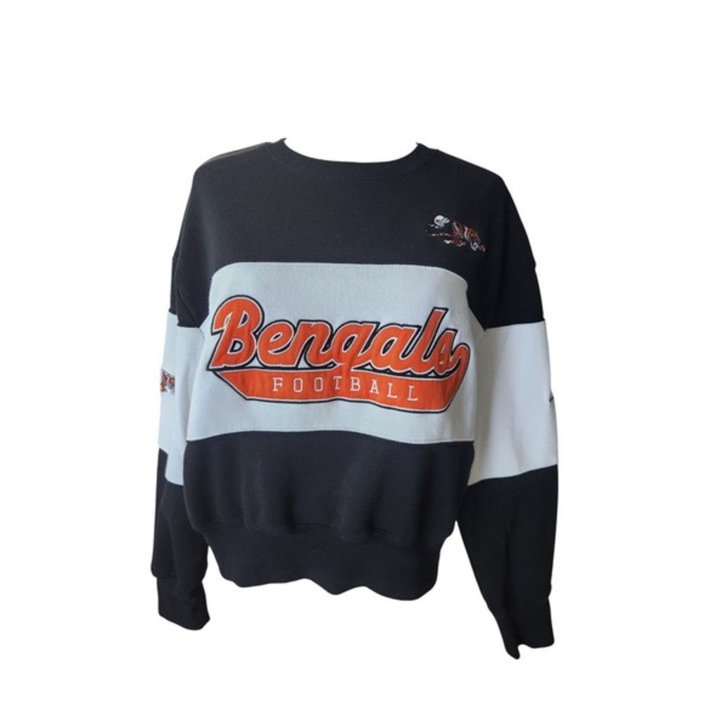 NFL Cincinnati Bengals Football Colorblock Crewneck Sweatshirt Black Orange L